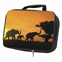 Elephants Silhouette Black Insulated School Lunch Box/Picnic Bag