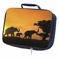 Elephants Silhouette Navy Insulated School Lunch Box/Picnic Bag