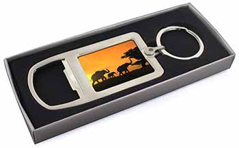 Elephants Silhouette Chrome Metal Bottle Opener Keyring in Box