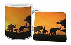 Elephants Silhouette Mug and Coaster Set