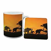 Elephants Silhouette Mug and Coaster Set
