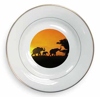 Elephants Silhouette Gold Rim Plate Printed Full Colour in Gift Box