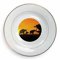 Elephants Silhouette Gold Rim Plate Printed Full Colour in Gift Box