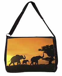 Elephants Silhouette Large Black Laptop Shoulder Bag School/College