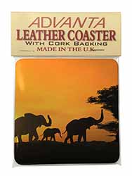Elephants Silhouette Single Leather Photo Coaster