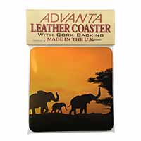 Elephants Silhouette Single Leather Photo Coaster
