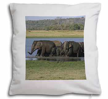 Herd of Elephants Soft White Velvet Feel Scatter Cushion