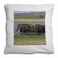 Herd of Elephants Soft White Velvet Feel Scatter Cushion