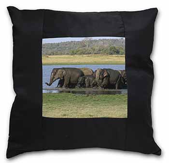 Herd of Elephants Black Satin Feel Scatter Cushion