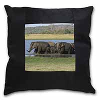 Herd of Elephants Black Satin Feel Scatter Cushion