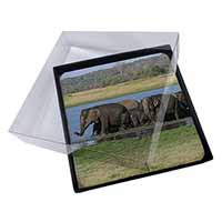 4x Herd of Elephants Picture Table Coasters Set in Gift Box