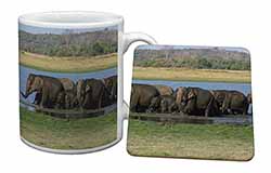 Herd of Elephants Mug and Coaster Set