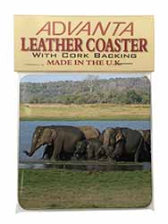 Herd of Elephants Single Leather Photo Coaster