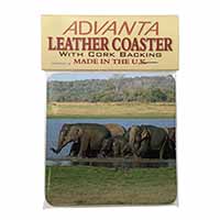 Herd of Elephants Single Leather Photo Coaster