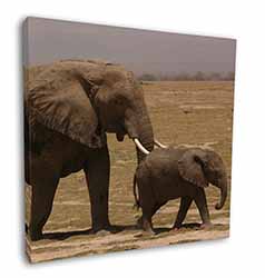 Elephant and Baby Tuskers Square Canvas 12"x12" Wall Art Picture Print