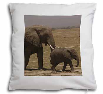 Elephant and Baby Tuskers Soft White Velvet Feel Scatter Cushion