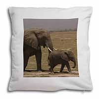 Elephant and Baby Tuskers Soft White Velvet Feel Scatter Cushion
