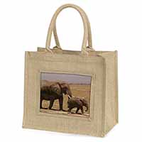 Elephant and Baby Tuskers Natural/Beige Jute Large Shopping Bag