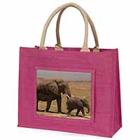 Elephant and Baby Tuskers Large Pink Jute Shopping Bag