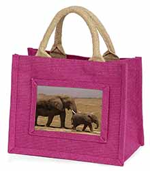 Elephant and Baby Tuskers Little Girls Small Pink Jute Shopping Bag