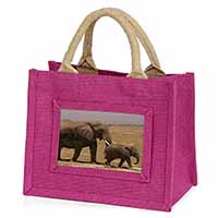 Elephant and Baby Tuskers Little Girls Small Pink Jute Shopping Bag