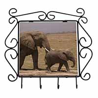 Elephant and Baby Tuskers Wrought Iron Key Holder Hooks