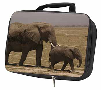 Elephant and Baby Tuskers Black Insulated School Lunch Box/Picnic Bag