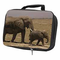 Elephant and Baby Tuskers Black Insulated School Lunch Box/Picnic Bag