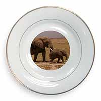 Elephant and Baby Tuskers Gold Rim Plate Printed Full Colour in Gift Box
