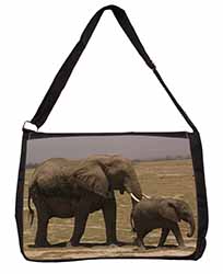 Elephant and Baby Tuskers Large Black Laptop Shoulder Bag School/College