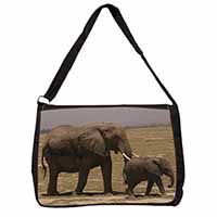 Elephant and Baby Tuskers Large Black Laptop Shoulder Bag School/College