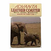 Elephant and Baby Tuskers Single Leather Photo Coaster