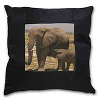 Elephant Feeding Baby Black Satin Feel Scatter Cushion
