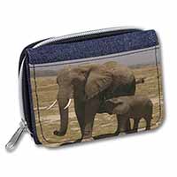 Elephant Feeding Baby Unisex Denim Purse Wallet