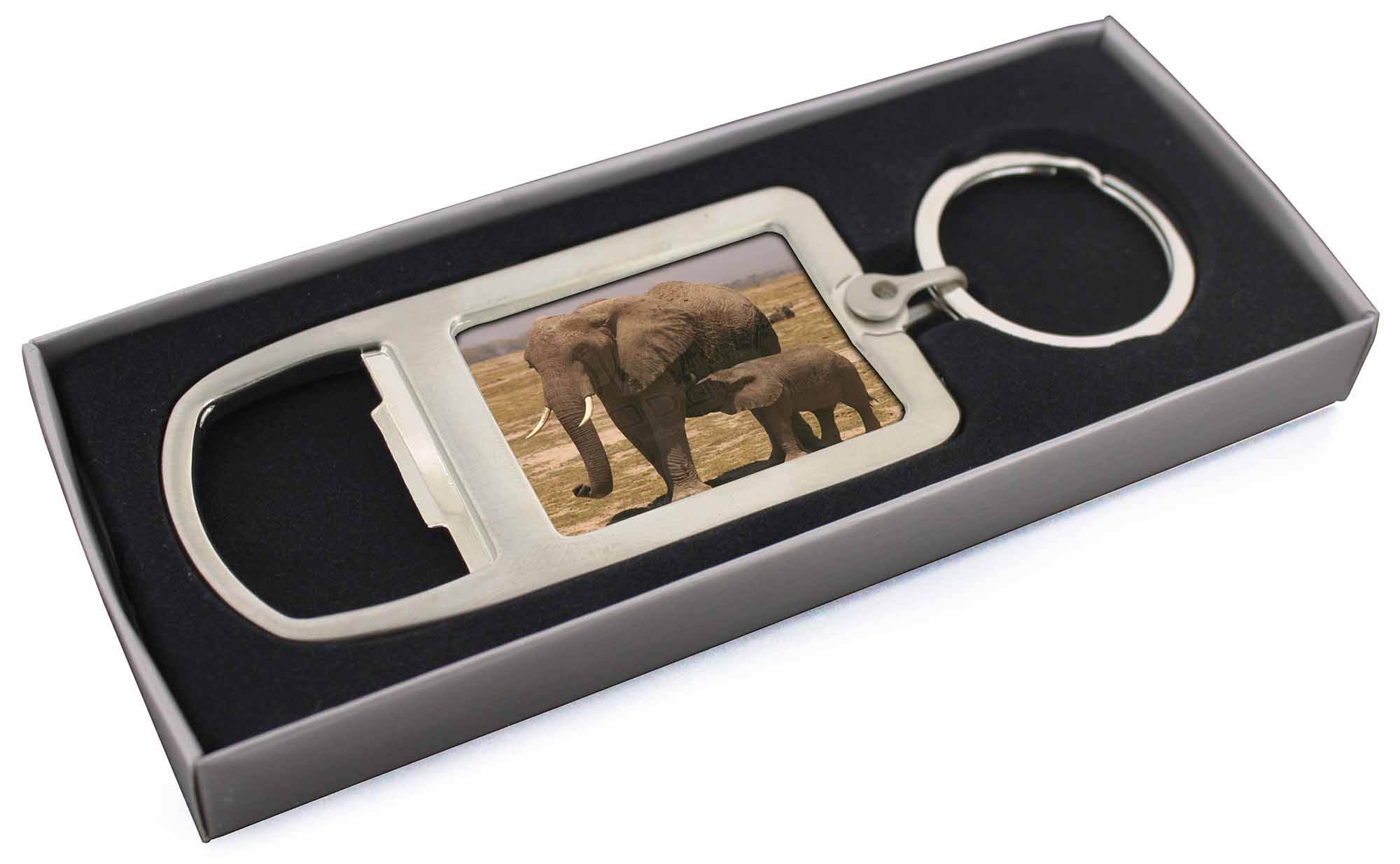 Elephant Feeding Baby Chrome Metal Bottle Opener Keyring in Box Gift Ma AE-7MBO 