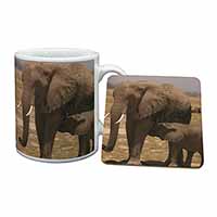 Elephant Feeding Baby Mug and Coaster Set