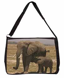 Elephant Feeding Baby Large Black Laptop Shoulder Bag School/College