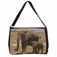 Elephant Feeding Baby Large Black Laptop Shoulder Bag School/College