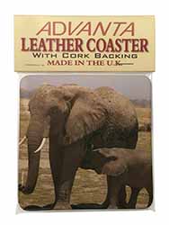 Elephant Feeding Baby Single Leather Photo Coaster