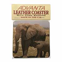 Elephant Feeding Baby Single Leather Photo Coaster