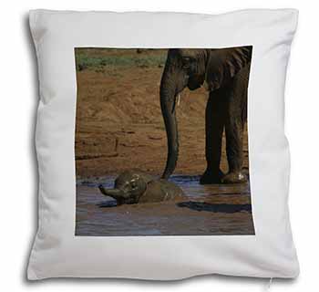 Elephant and Baby Bath Soft White Velvet Feel Scatter Cushion