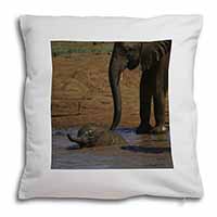 Elephant and Baby Bath Soft White Velvet Feel Scatter Cushion