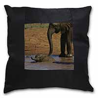 Elephant and Baby Bath Black Satin Feel Scatter Cushion