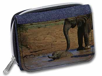 Elephant and Baby Bath Unisex Denim Purse Wallet