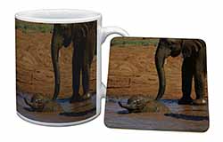 Elephant and Baby Bath Mug and Coaster Set