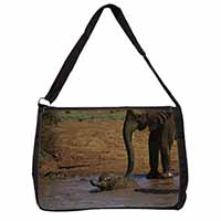 Elephant and Baby Bath Large Black Laptop Shoulder Bag School/College