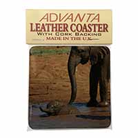 Elephant and Baby Bath Single Leather Photo Coaster