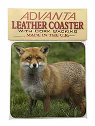 Red Fox Country Wildlife Single Leather Photo Coaster
