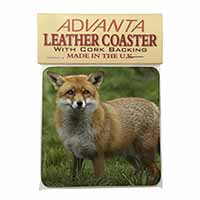 Red Fox Country Wildlife Single Leather Photo Coaster