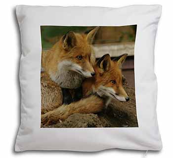 Cute Red Fox Cubs Soft White Velvet Feel Scatter Cushion